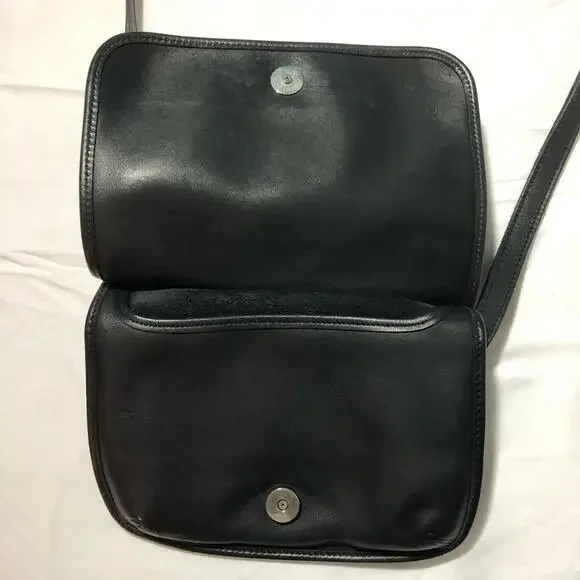 Vintage coach black leather mini hippie flap 9142 crossbody purse bag adjustable - Picture 6 of 11